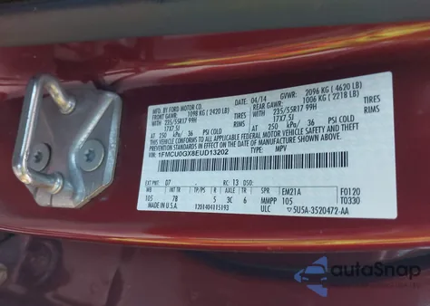 2014 Ford Escape Se from USA, damaged, VIN 1FMCU0GX8EUD13202